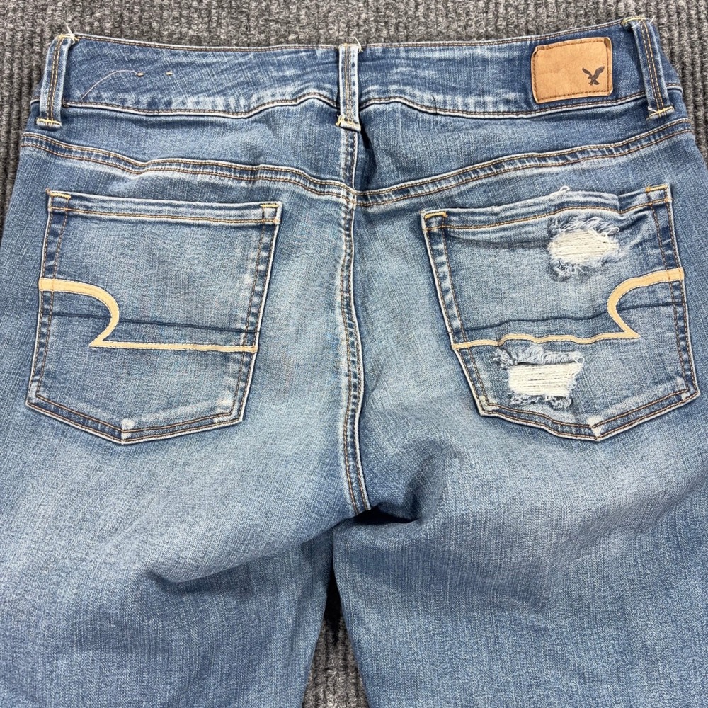 American Eagle Artist Crop Jeans Women 14 Blue Distressed Super Super Stretch - Picture 14 of 14